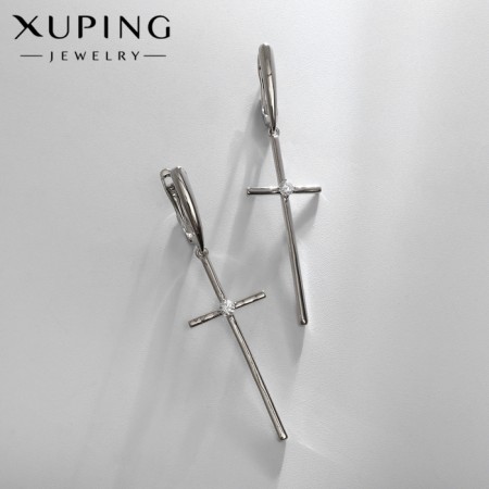 Earrings with rhinestones Xuping Cross are large, white color in silver