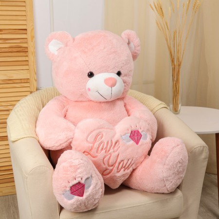 Soft toy "Bear" with heart, 115 cm, pink color