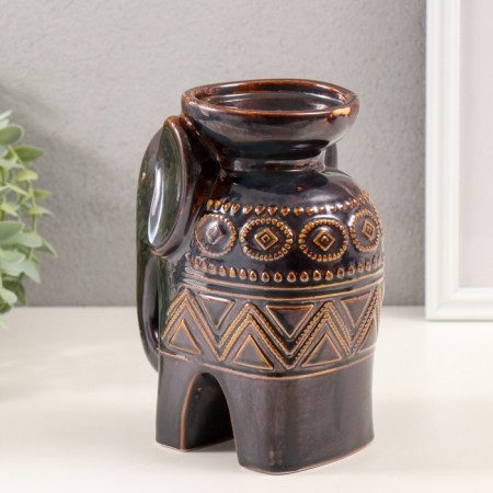 Ceramics candlestick on 1 candle "Elephant. Ethnic patterns" Brown 10x14.5x18 cm-2
