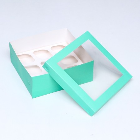 Packaging for 9 cupcakes with a window, green, 25 x 25 x 10 cm-3
