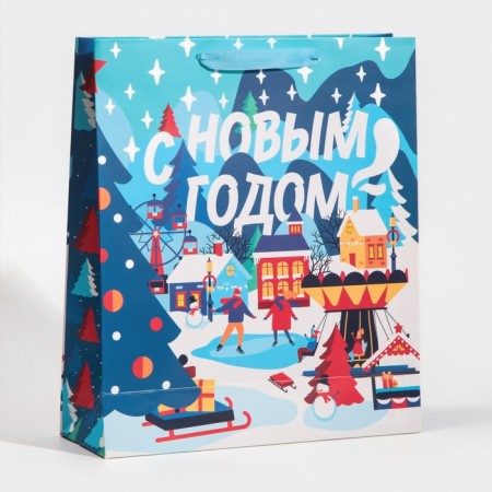 Laminated vertical packet “Winter in the city”, M 26 x 30 x 9 cm, New Year-3