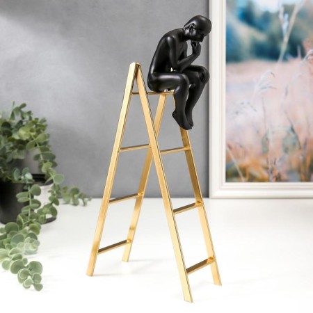 Souvenir Polystone, metal "Thinker on the stairs" Black with gold 30.6x6.7x16 cm-2