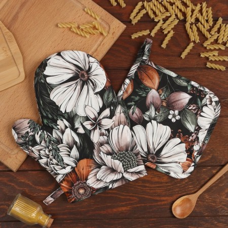 Ethel Flower Ethel kitchen set, mittens-output, 19x19 cm, 100% cotton