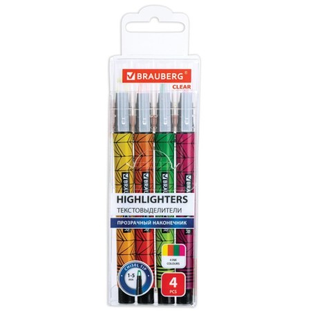 The set of textuals with a transparent tip 4 colors, Brauberg "Clear", line 1-5 mm 152426