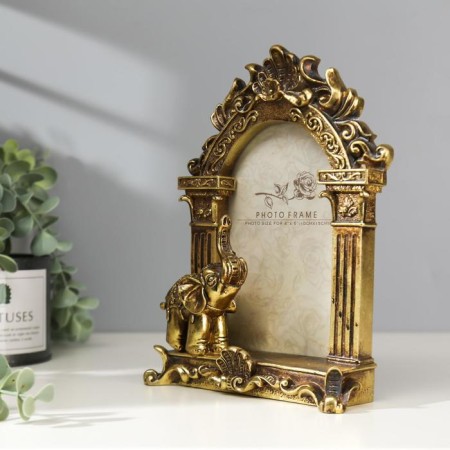 Photo frame Polystone 10x15 cm "Indian elephant" aged gold 21.5x15.8x5 cm-1
