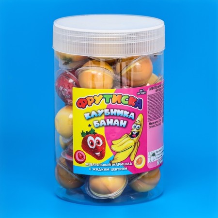 Chewing marmalade "Frutiska" with a liquid center, strawberries, banana, 10 g