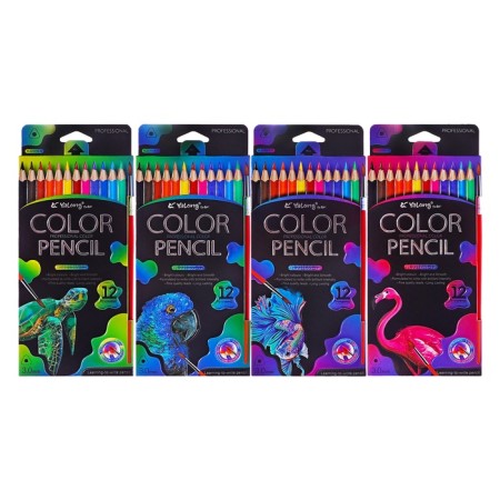 Pencils of watercolor 12 colors, in a cardboard box, triangular, der, with cysts, animal mix-1