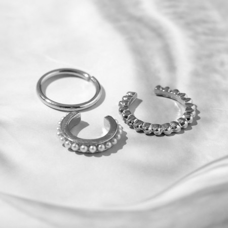 Earrings "cafs" cuffs, set 3 pcs, white color in silver-8