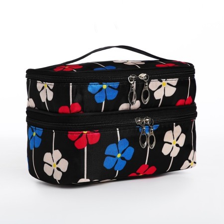 Cosmetic bag, 2 parts on zippers, black color