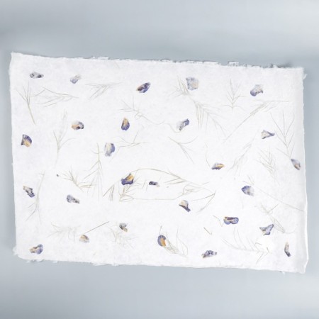 Handmade paper with flowers and herbs "blue petals" 55x80 cm