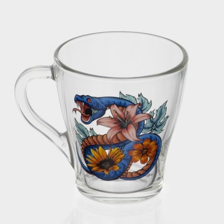 New Year's glass coffee mug "Flowers and snakes", 250 ml-1