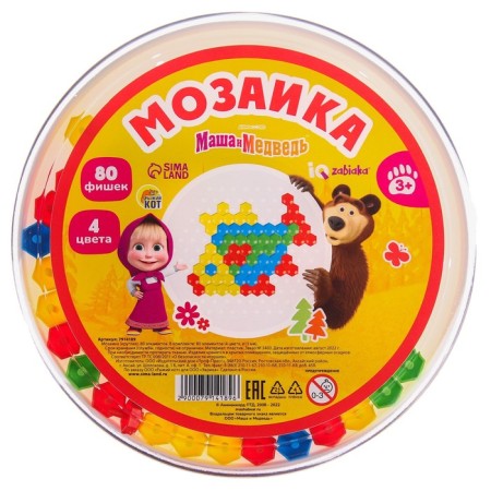 Mosaic round "Masha and the bear", 80 chips, 4 colors
