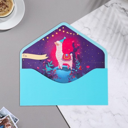 Money envelope "On Birthday!" cutting, part inside, blue background, 9.3x19 cm-1