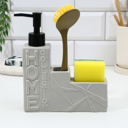 A dispenser for liquid soap with a sponge and a brush for dishes, gray, 16 x 12 x 4 cm.-11