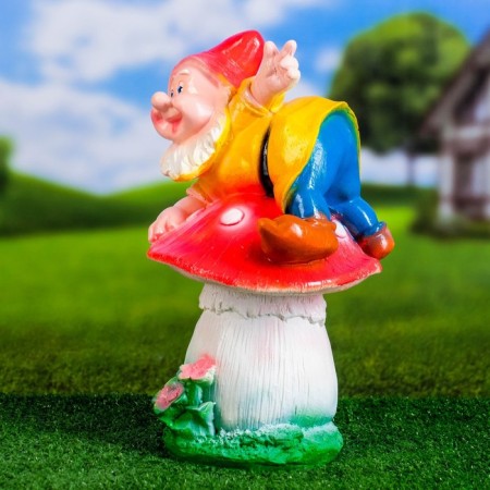 Garden figure "Dwarf on fly agaric" 36x22x23cm-3