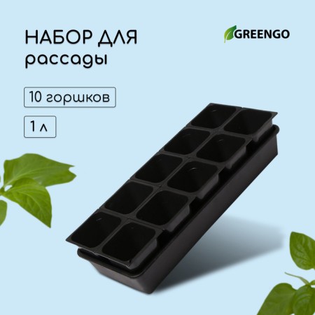 Set for seedlings: glasses of 1 l (10 pcs.), Patron 61 × 23 cm, black