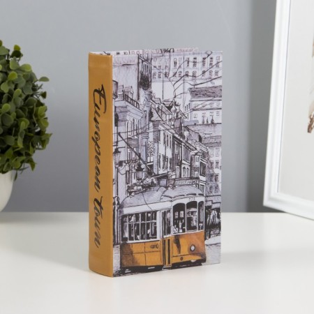 Safe-book wood, leatherette "Yellow tram" 21x13x5 cm