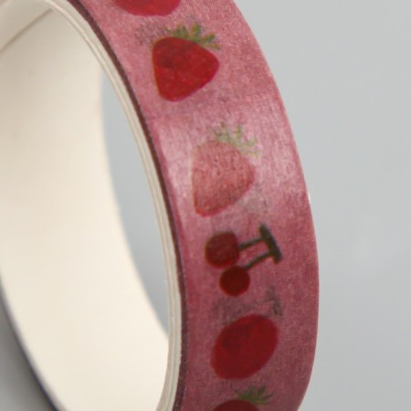 Adhesive tape paper "Summer with strawberries" Width 1 cm winding 2 m set 5 pcs-3