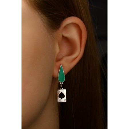 Set: earrings, anime ring star and drop, green-pink color in silver-3