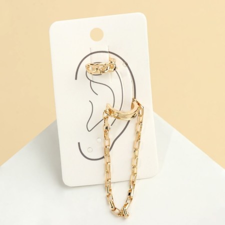 Earrings "Kuffs" twisted with a chain, set 2 pcs., Color gold-1