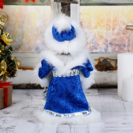 Snow Maiden "chic" in a blue fur coat with earrings, moves, 29 cm-2