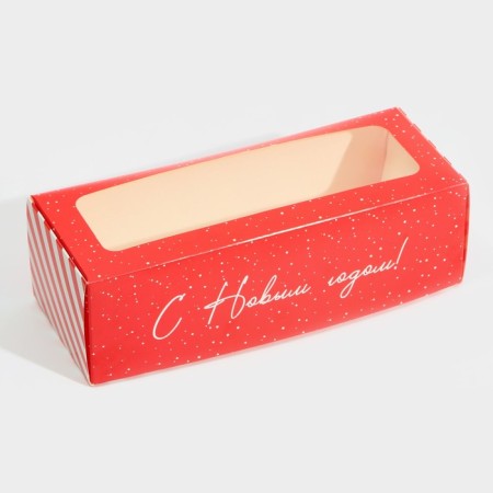 Box for confectionery with the window “Happy New Year!”, 26 x 10 x 8 cm, New Year-3