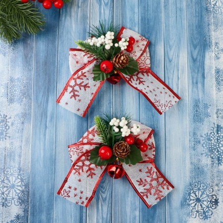 Jewelry jewelry "spruce composition" (set 2 pcs) bow with print, 13x12 cm, white-red