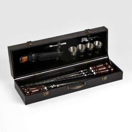 Set with skewers Gift "Falcon" in the case from eco-leather No. 26