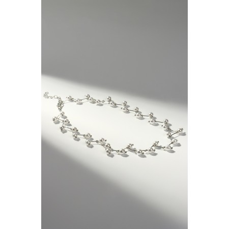 The necklace with pearls "Blooming path" ball No. 4, white color in silver, l = 38 cm-1