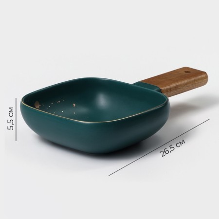 Porcelain dish for serving with a wooden handle Magistro, 15 × 15 cm, green color-2