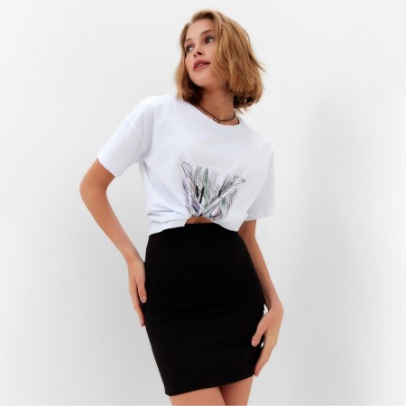 Women's T -shirt Minaku with a proprietary print, white color, size 44-3