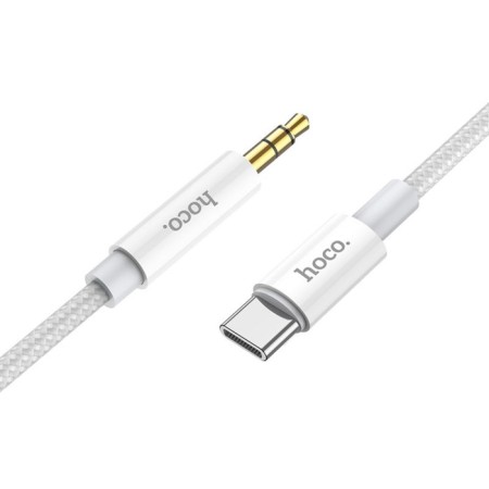 Hoco UPA19, Jack 3.5 mm (M) - Type -C, 1 m, nylon, silver cable