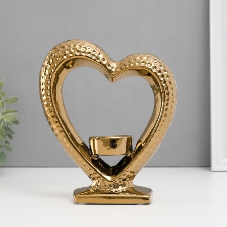 Ceramics candlestick on 1 candle "Heart on the stand" d = 4 cm gold 17x5.5x19.5 cm-4
