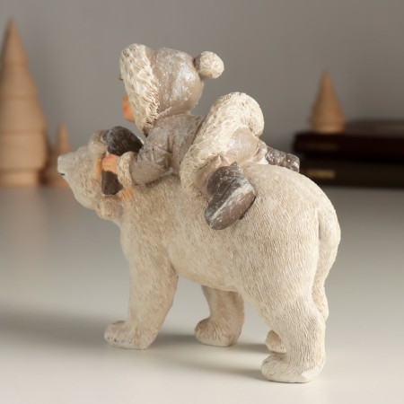 Souvenir Polystone "A child on a white bear" 13.5x6x12.5 cm-3