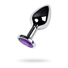 Anal plug with the Toyfa Metal rhinestone, silver, amethyst, 8 cm, d = 3.4 cm