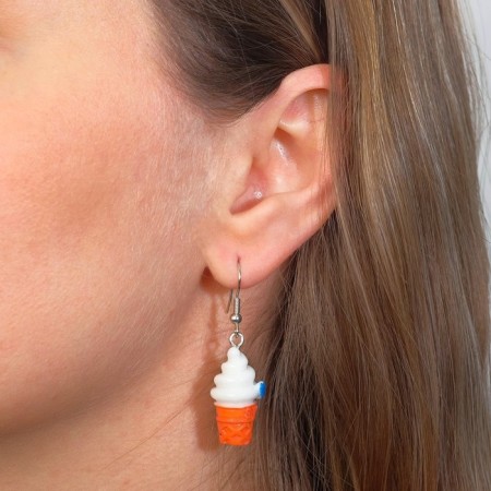 Earrings Assorted "Yummy" seal in a glass, white-orange color in silver-1
