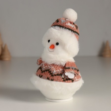 Souvenir Textile "Snowman in a knitted brown fur coat" 7.5x7.5x13 cm-3