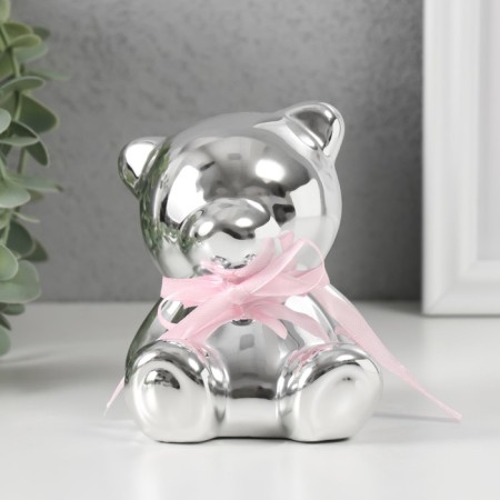 Piggy bank Ceramics "Mishutka with Bantik" silver 9x8x9.8 cm