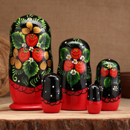 Nesting doll "strawberries", red dress, 5 puppet, 15 cm-7
