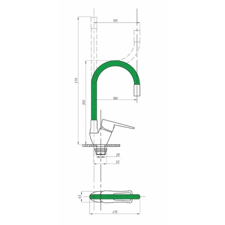 FAUZT FZS-833-G129 kitchen mixer, single-leaf, excess length 180 mm, chrome/green-1