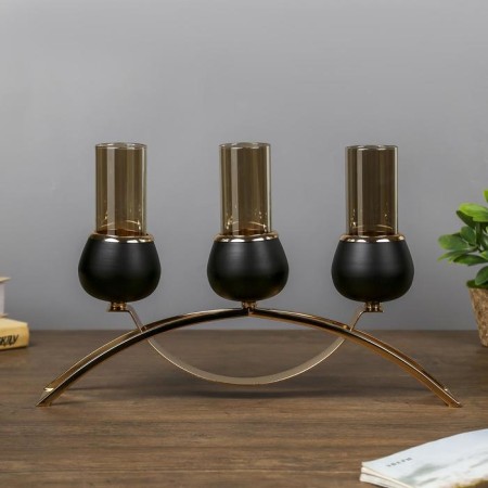Summary metal, glass for 3 candles "Dark Knight" black matte with gold 40x25x12 cm-1