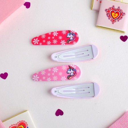 Invisibility for hair "Funny gloss" (set 4 pcs) unicorns 5 cm, pink-1