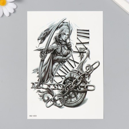 Tattoo on the body black "archer and snake" 15x21 cm