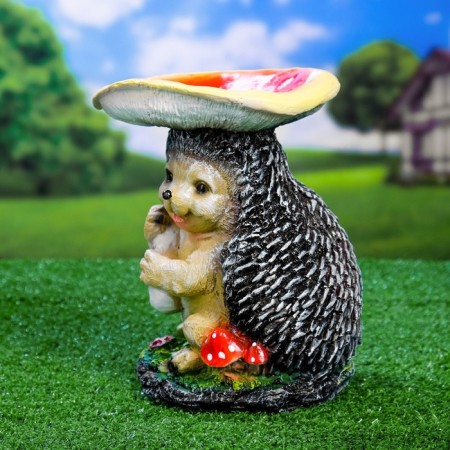 Garden Figure-Hedgehog "Gray Hedgehog under the Mushroom" good souvenirs from polystone, 23 cm, average-1