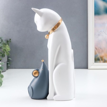 Souvenir Polystone "Cats Mouse" White-gray set 2 pcs 14x7x8 cm 31x9x10 cm-1