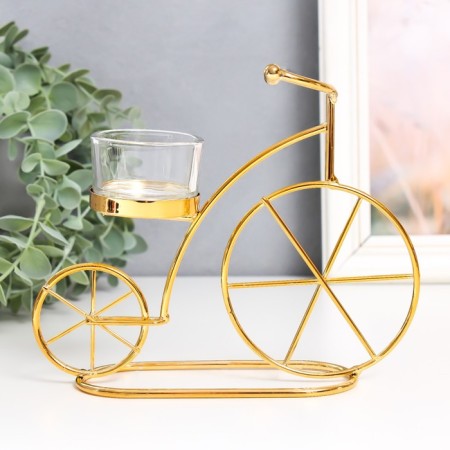 Summary Metal, glass for 1 candle "Bicycle" D-4.5 cm gold 18.5x6x14 cm-2