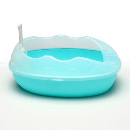 Cat toilet rounded with a side and a scoop 38 x 28 x 15 cm, blue-1