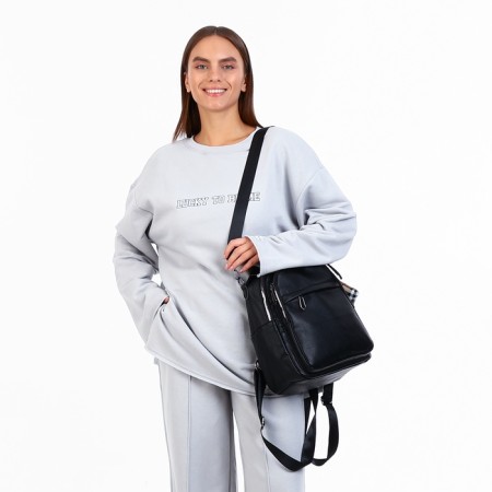 City backpack on lightning, from artificial leather, black color-9
