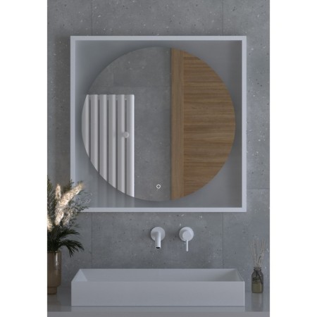 Mirror in a baguette frame with an extension of 18 W, 80x80 cm, sensory switch, neutral white with-3