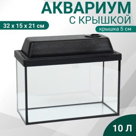 Aquarium "rectangular" with a lid, 10 liters, 32 x 15 x 21/26 cm, black